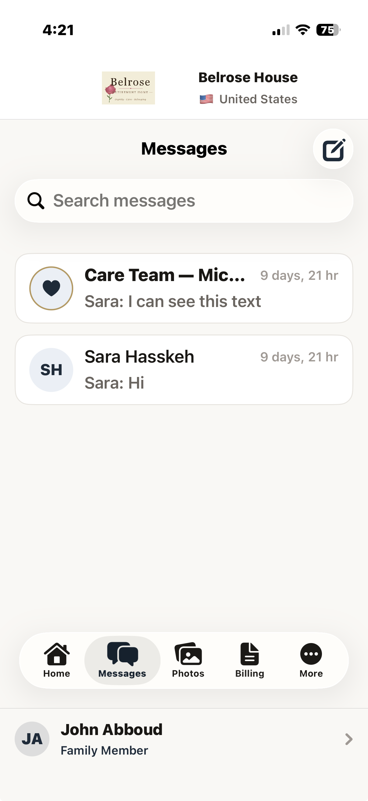 Secure messaging between family and care team
