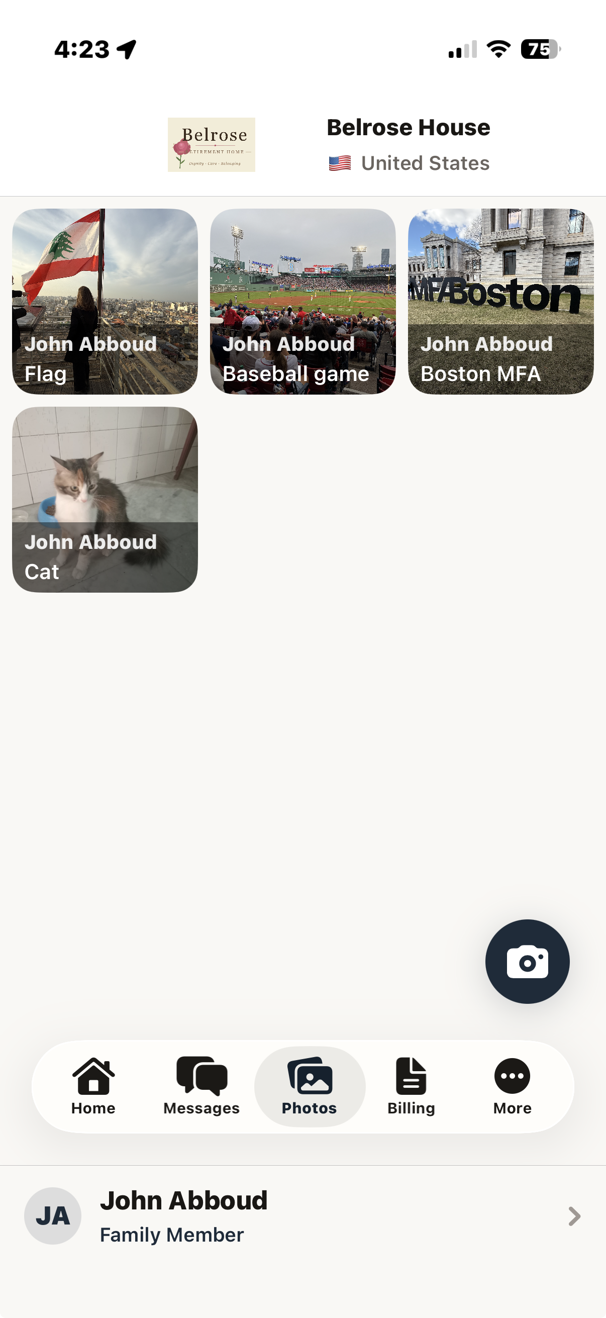 Photo gallery showing shared resident photos
